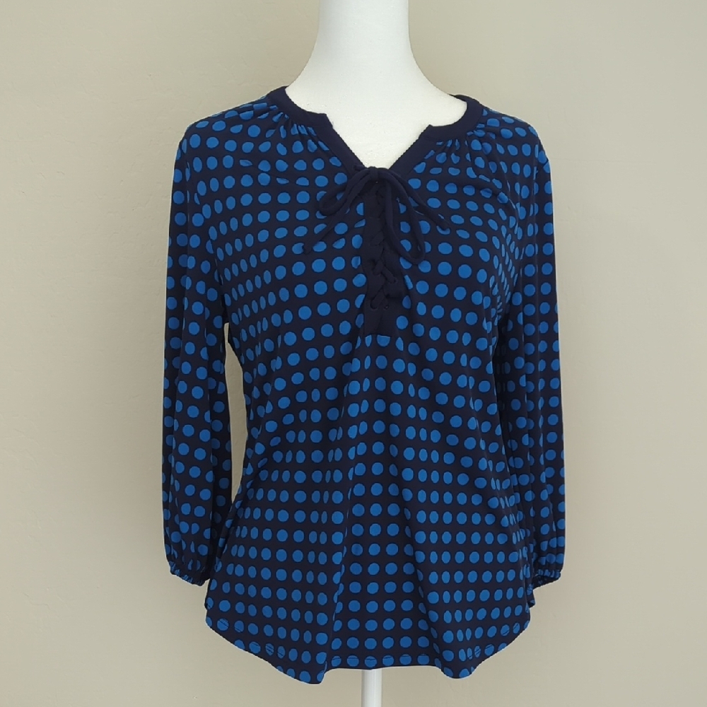 New York & Company Blue Polka Dot Blouse, S